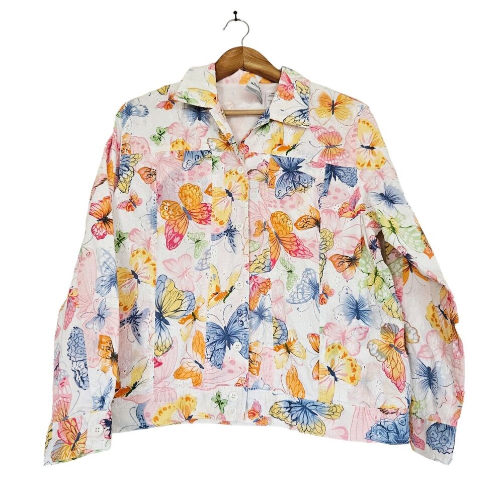 Vtg Butterfly Jacket Womens 12P Eyelet Pastel Fairycore Boho Cottage Y2K Spring